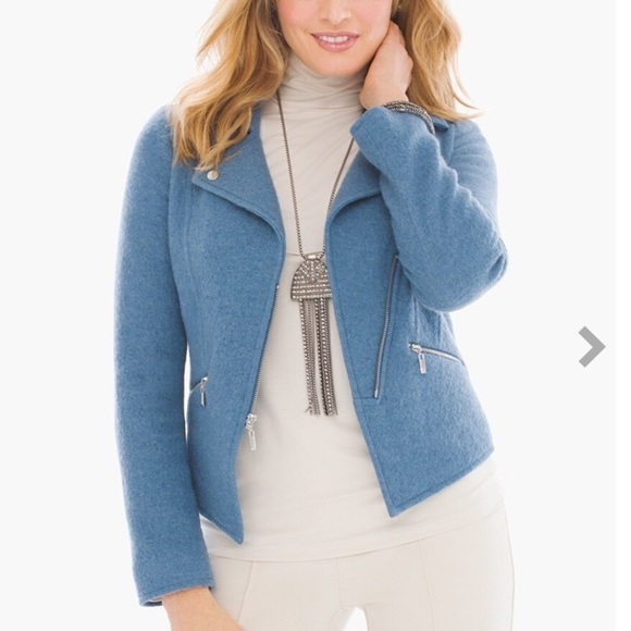 Chicos Boiled Wool Motorcycle Jacket Blue Silver - Picture 1 of 9